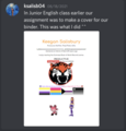 His embarrassing binder cover for a class. He did a shitty job censoring the Central Tiger symbol for Discord.