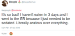 if you're spun so tight that the ER has to sedate you, you're ass is going to the rubber ramada because you're most likely on Meth