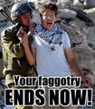 Typical retard. (He means the Torah-thumping, falafel humping IDF rump ranger.)
